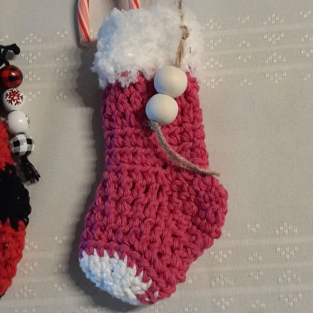 6 pc.hand‎ crocheted sock ornaments